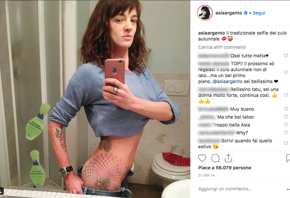 Asia Argento e la foto con il sedere in mostra su Instagram