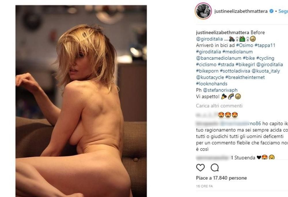 Justine Mattera nuda su Instagram: «Prima del Giro d’Italia»