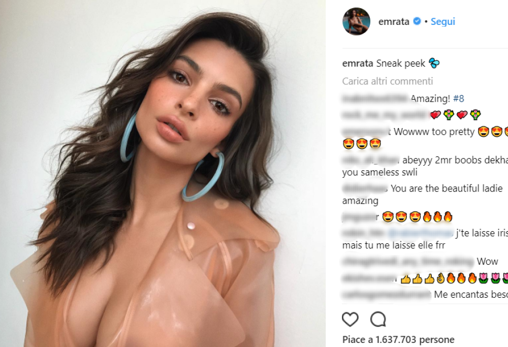 Emily Ratajkowski lascia intravedere un seno e fioccano i like