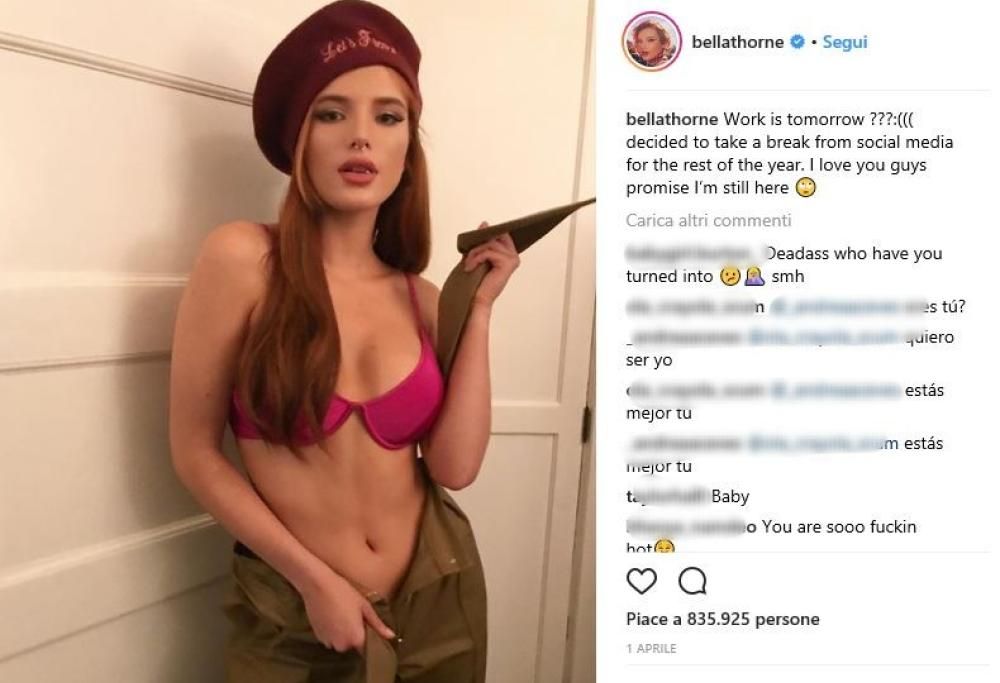 Bella Thorne svela i guadagni per ogni post su Instagram