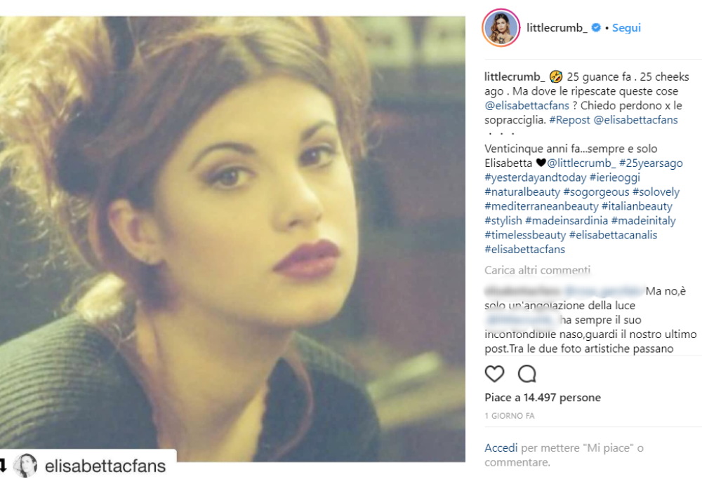 Com’era Elisabetta Canalis 25 anni fa? Una foto su Instagram emoziona il web