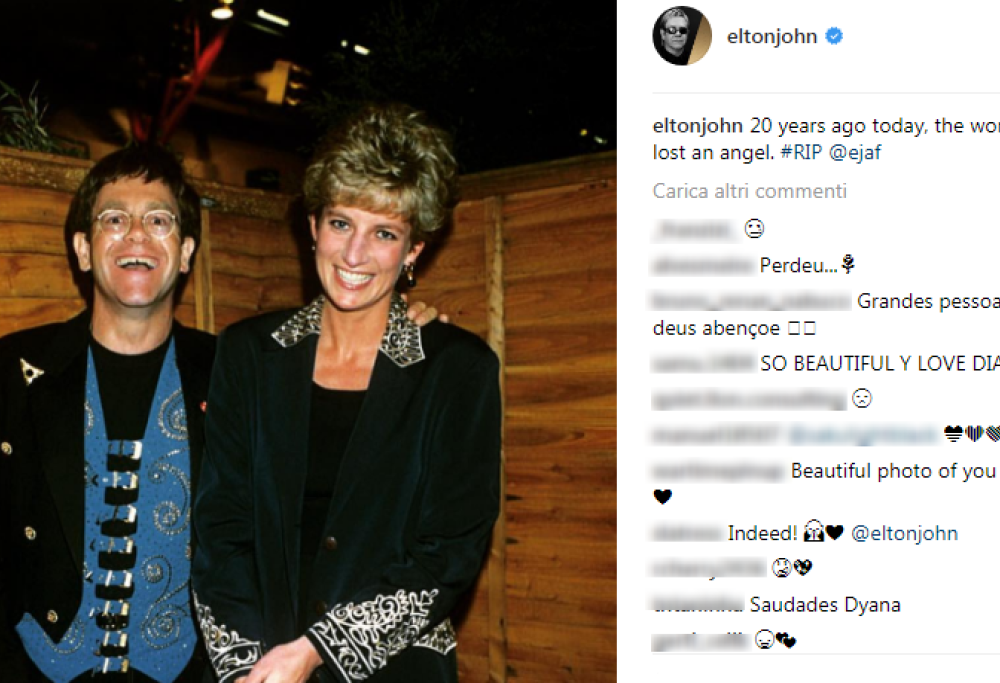Elton John ricorda Lady Diana: “Il mondo ha perso un angelo”