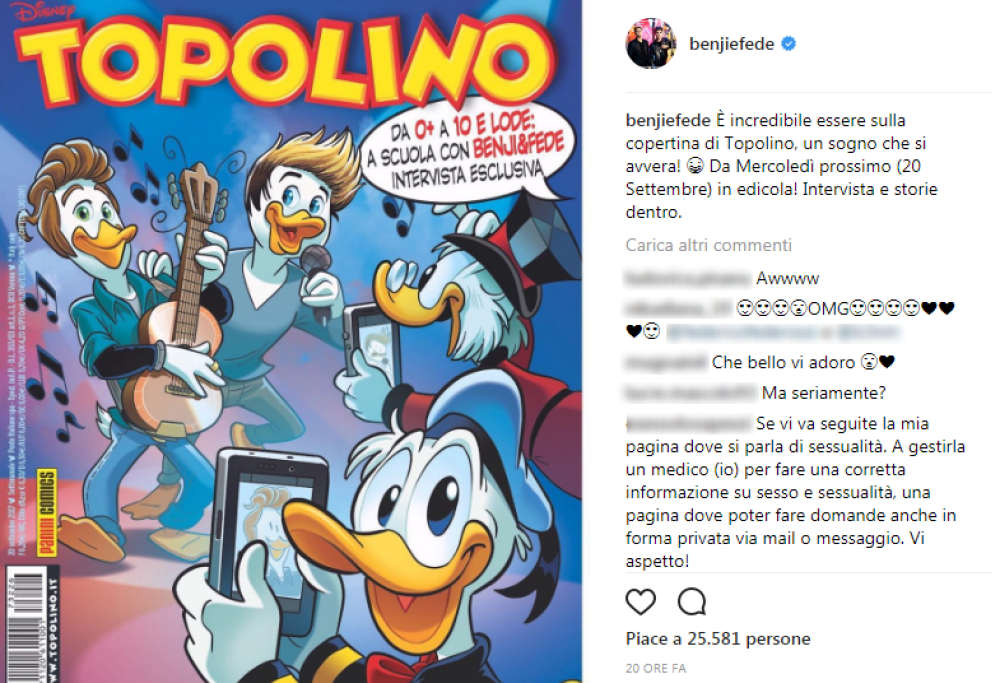 Benji e Fede finiscono su Topolino: “È un sogno che si avvera”
