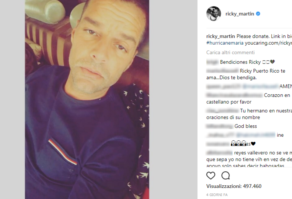 Uragano a Portorico: la paura di Ricky Martin per il fratello disperso