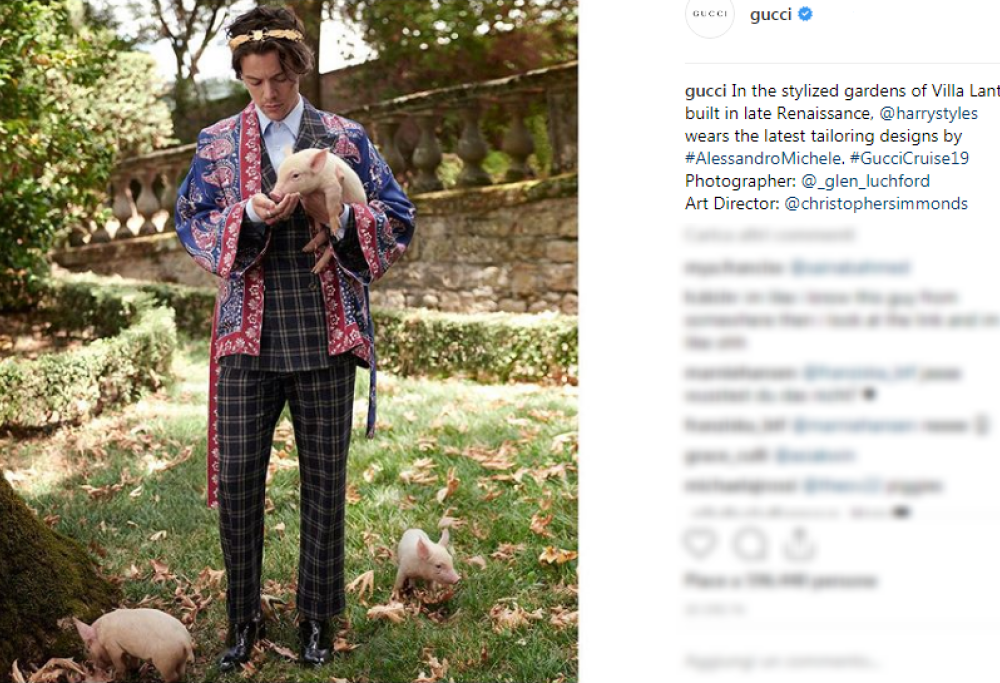 Harry Styles modello per Gucci, tra agnellini e porcellini