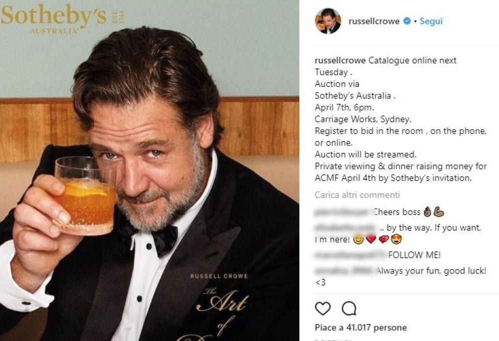 Russell Crowe mette all’asta oggetti del suo matrimonio per pagare il divorzio
