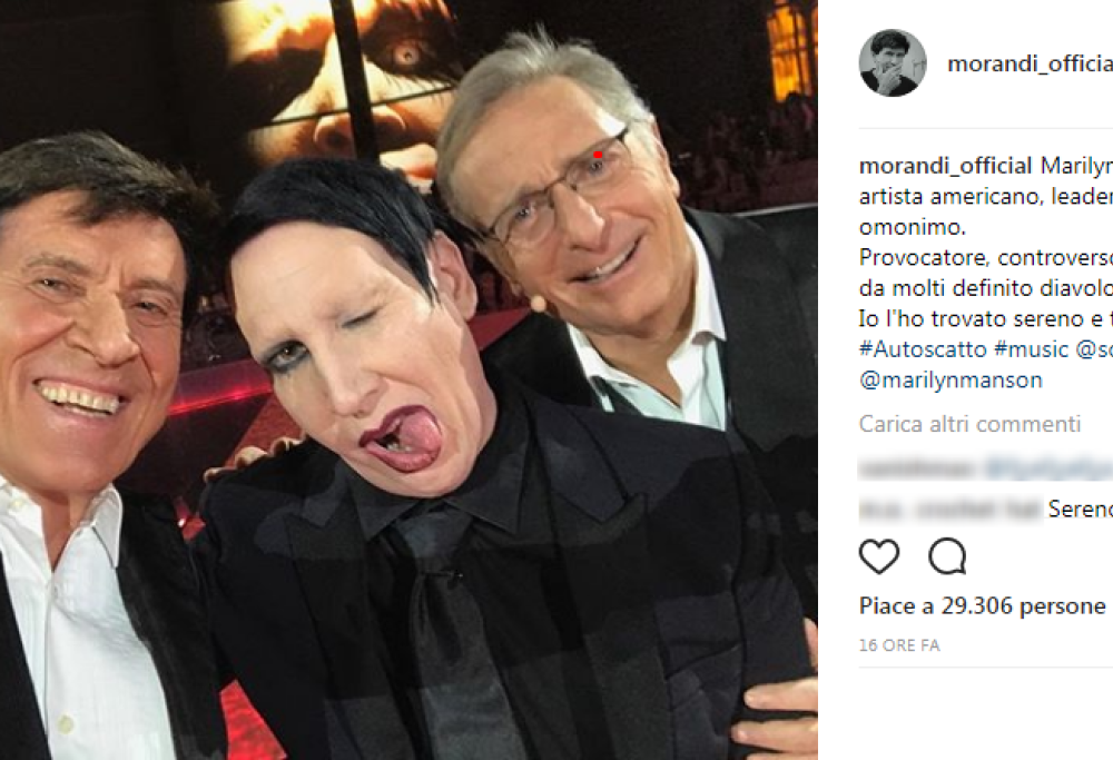 Gianni Morandi, “autoscatto” con Marilyn Manson a MUSIC: “L’ho trovato sereno e tranquillo”