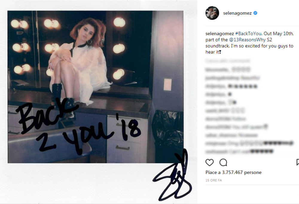 Selena Gomez annuncia il nuovo singolo “Back to You”