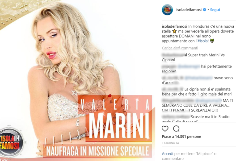 Isola dei Famosi: Valeria Marini sbarca in Honduras e se ne va Marco Ferri