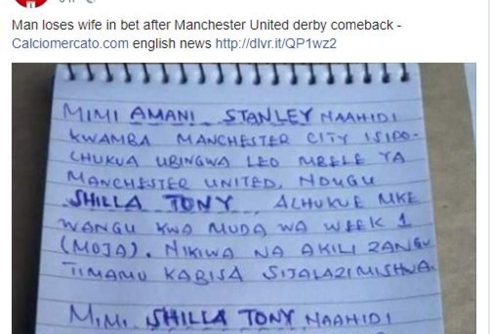 Scommette la moglie sulla vittoria del Manchester City e perde, così la cede all’amico