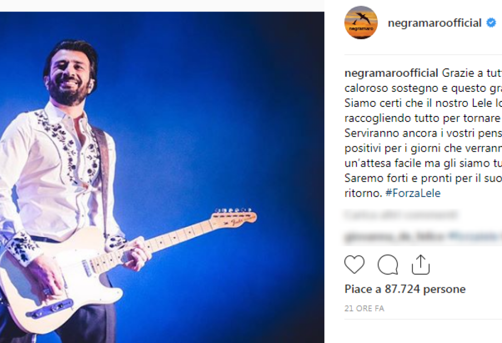 Cauto ottimismo dei medici per Lele dei Negramaro. Il compagno Andro: “Sei un leone!”