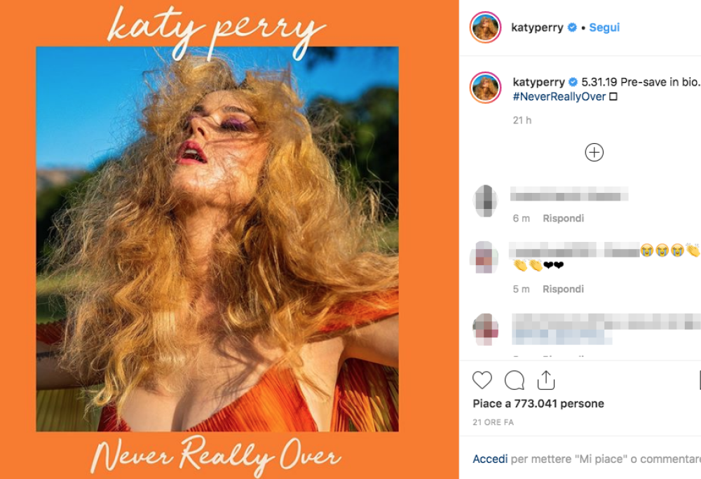 Katy Perry, in uscita il nuovo singolo “Never Really Over”