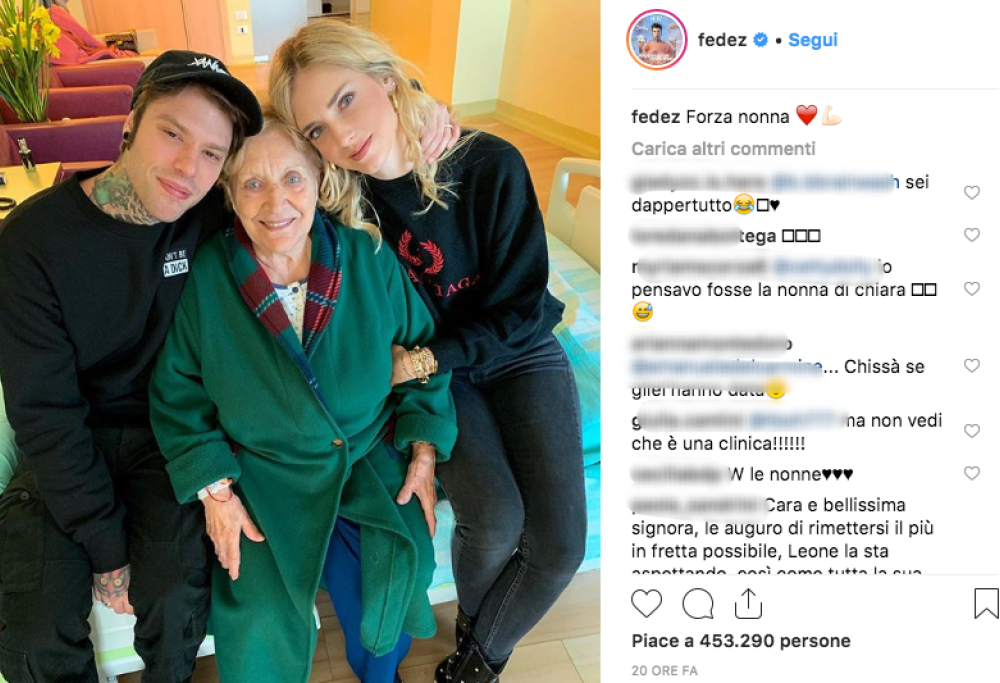 La nonna di Fedez in ospedale: la foto preoccupa i fan