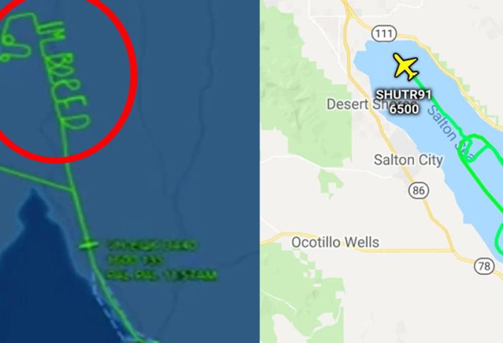 Pilota scrive “mi annoio” nel cielo e dopo disegna due peni