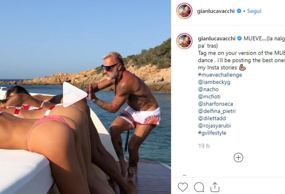 Gianluca Vacchi “suona” il lato B delle modelle e scatena la polemica