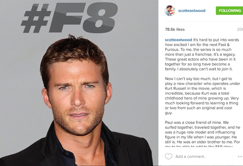 Fast and Furious 8: Scott Eastwood sostituirà Paul Walker