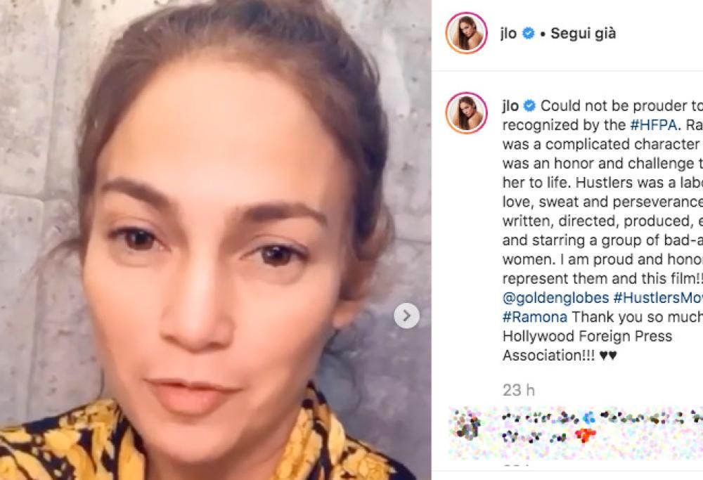 Appena sveglia e senza trucco: Jennifer Lopez si mostra così per festeggiare la nomination ai Golden Globes 2020