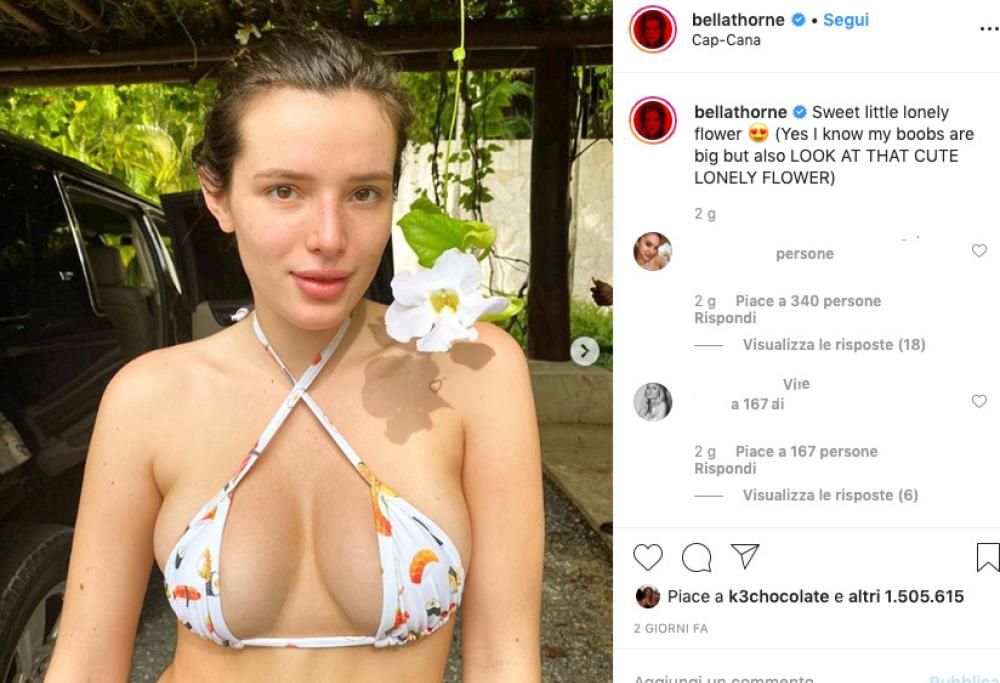Bella Thorne super sexy su Instagram: mostra il seno e il… fiore