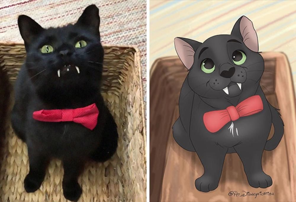 Le persone inviano le foto dei loro animali domestici e l’artista li ridisegna in stile Disney
