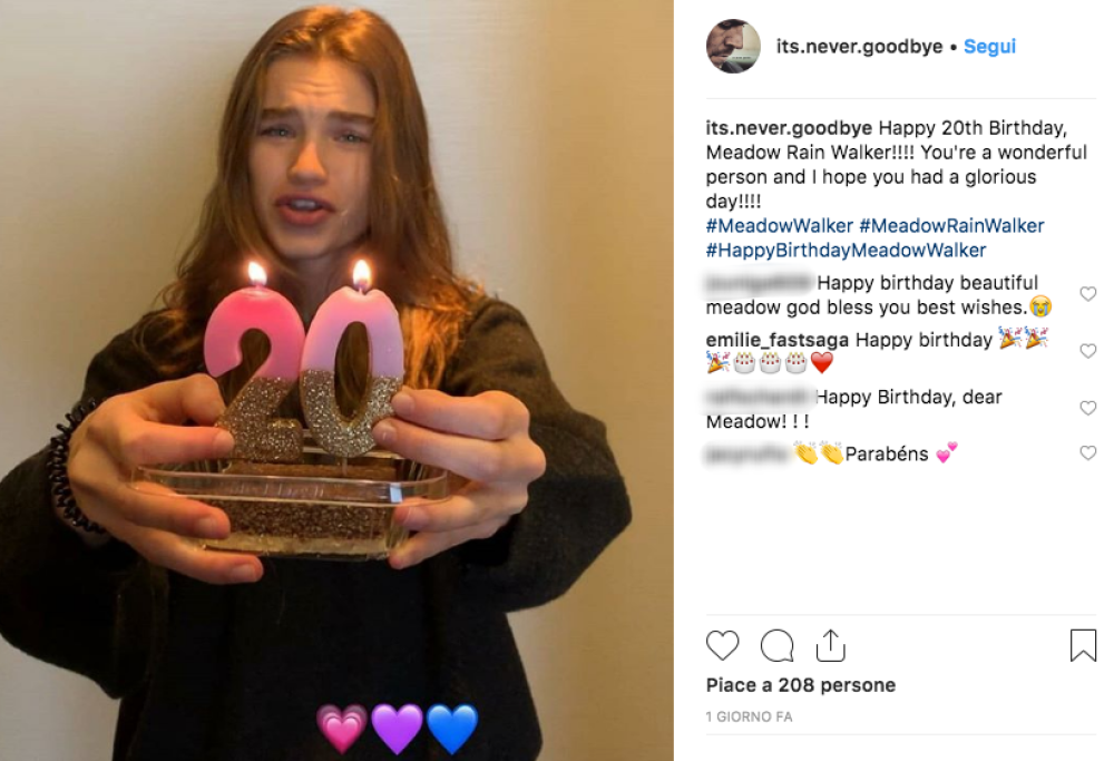 La figlia di Paul Walker festeggia 20 anni a 5 anni dalla morte del padre