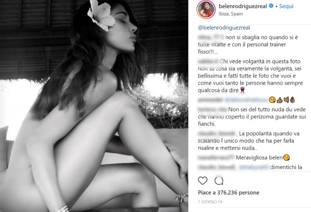 Belen completamente nuda su Instagram, ma gli hater la criticano