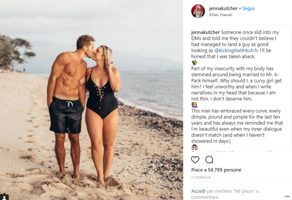 Modella curvy posta le foto insieme al marito, “Mr. Addominali”, e viene criticata