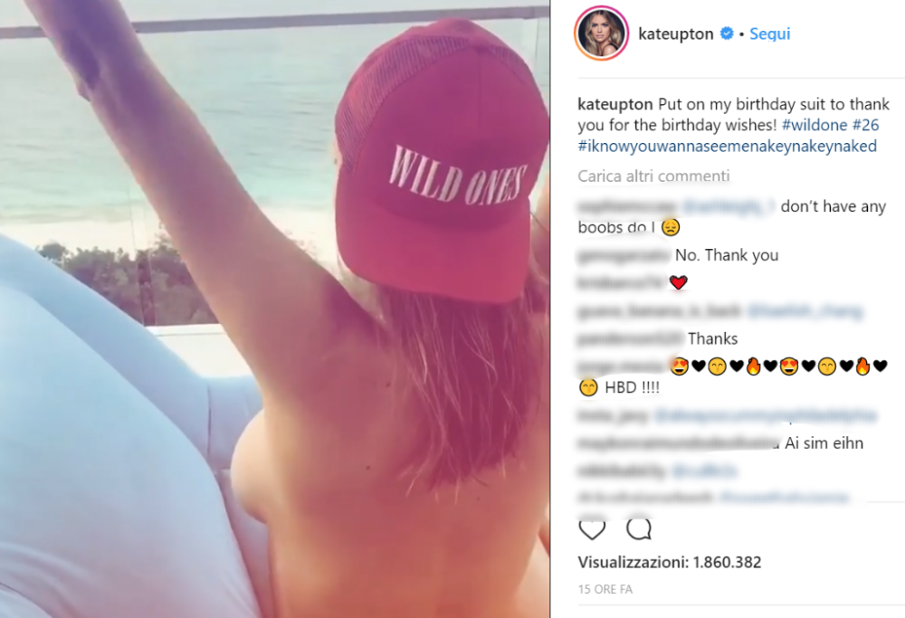 Kate Upton festeggia il suo compleanno in topless