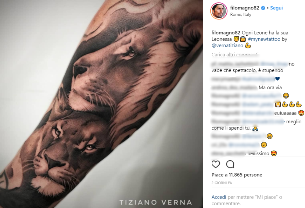 Filippo Magnini dedica un tatuaggio a Giorgia Palmas: “Ogni leone ha la sua leonessa”
