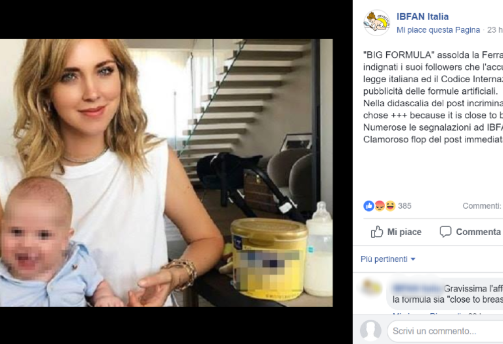 Chiara Ferragni pubblicizza il latte in polvere: pioggia di critiche