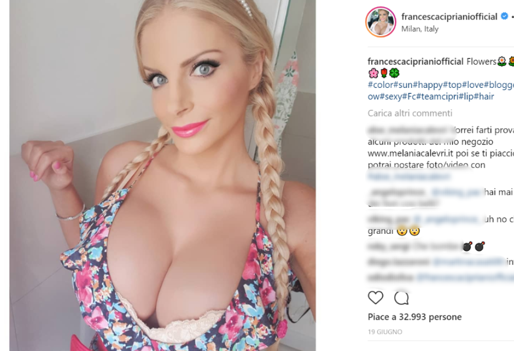 Francesca Cipriani aumenta ancora il seno e arriva a un’ottava misura