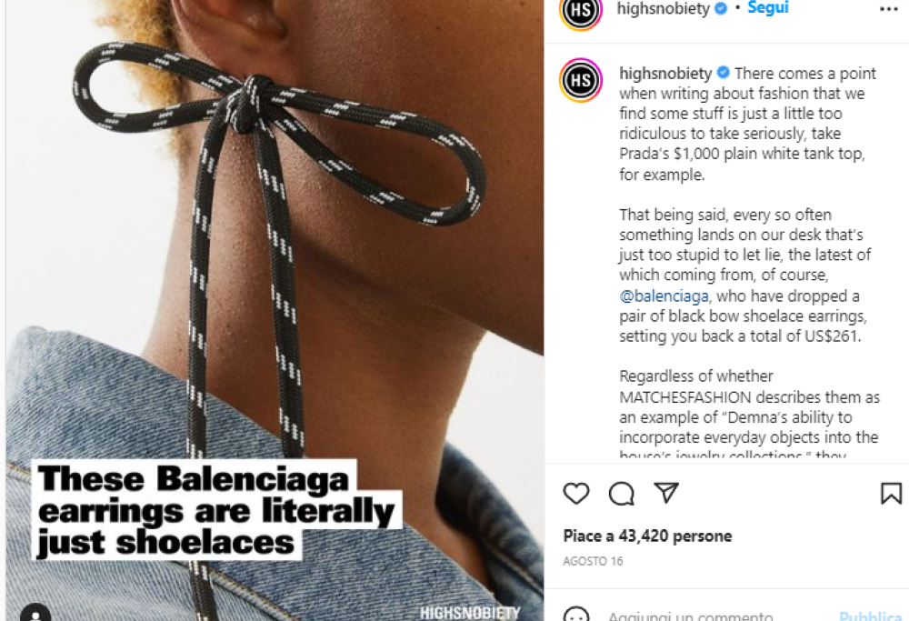 Balenciaga: i lacci delle scarpe diventano orecchini