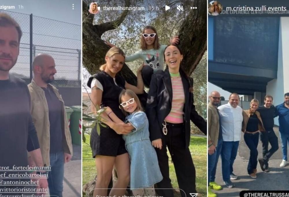 Michelle Hunziker e Tomaso Trussardi: insieme sorridenti con le figlie