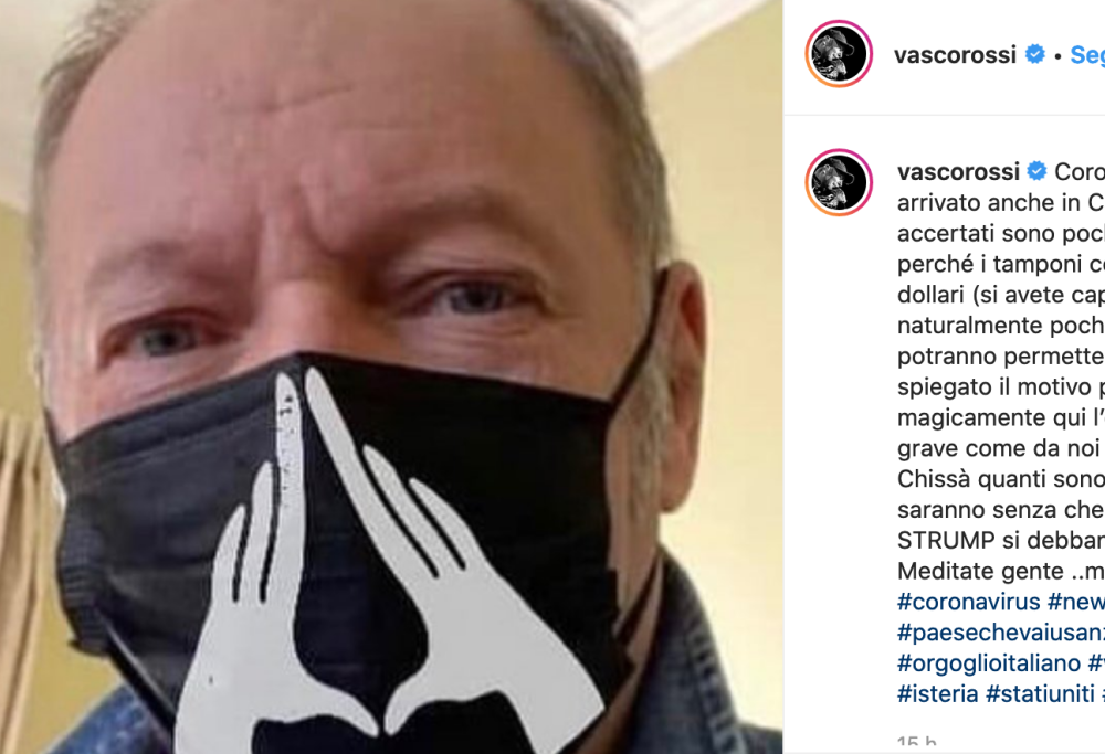 Vasco Rossi commenta il Coronavirus: “In California pochi casi perché il tampone costa 3200 dollari”