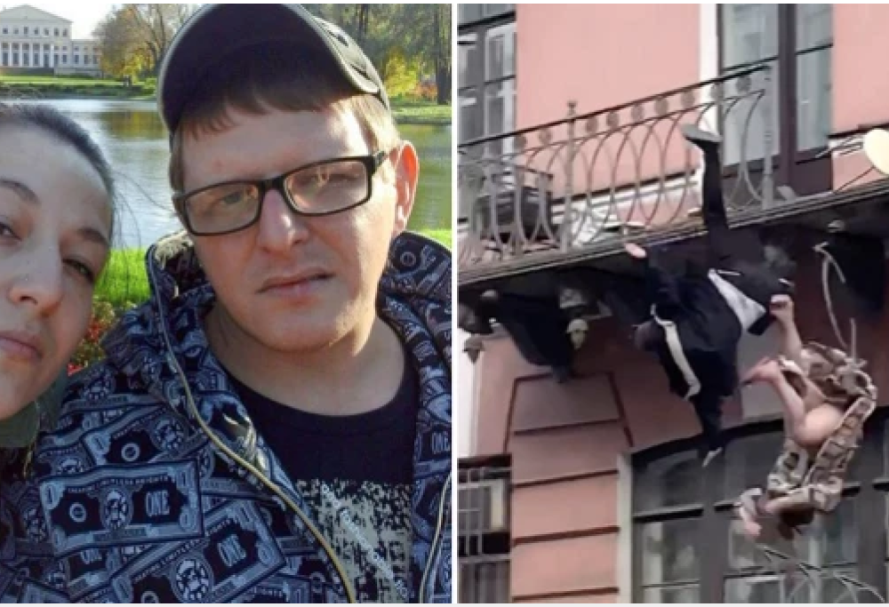 Coppia sfonda la ringhiera del balcone