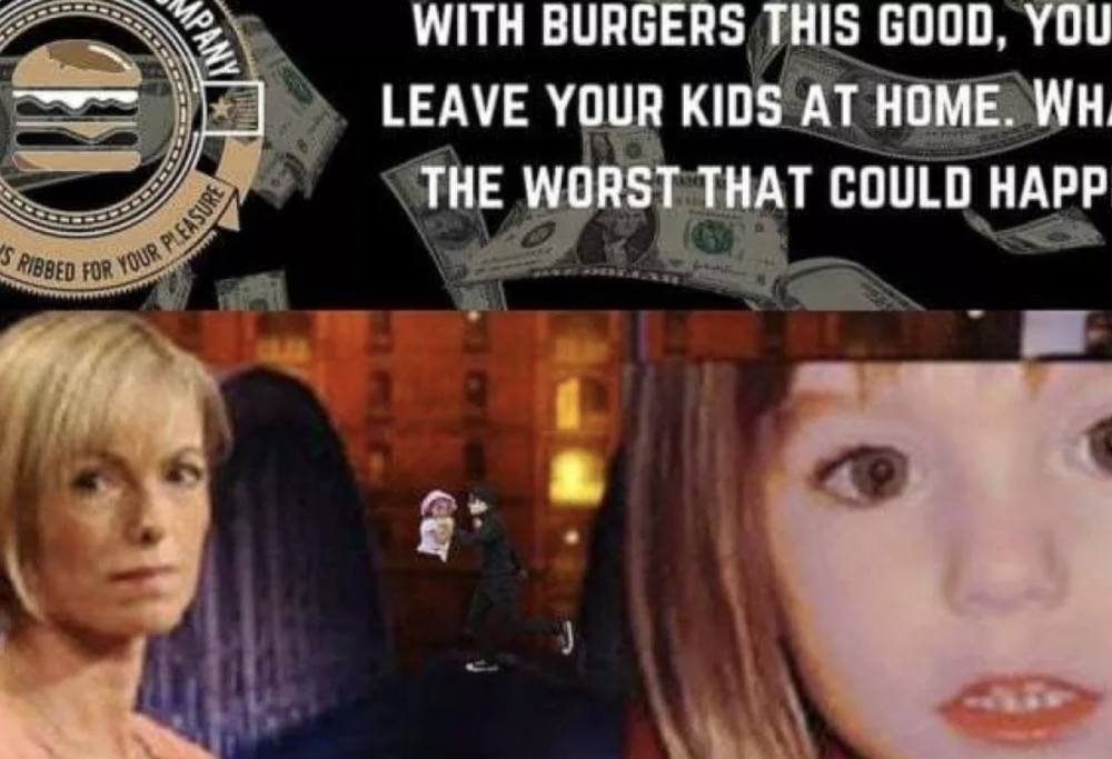 Shock, foto di Maddie nella pubblicità degli hamburger