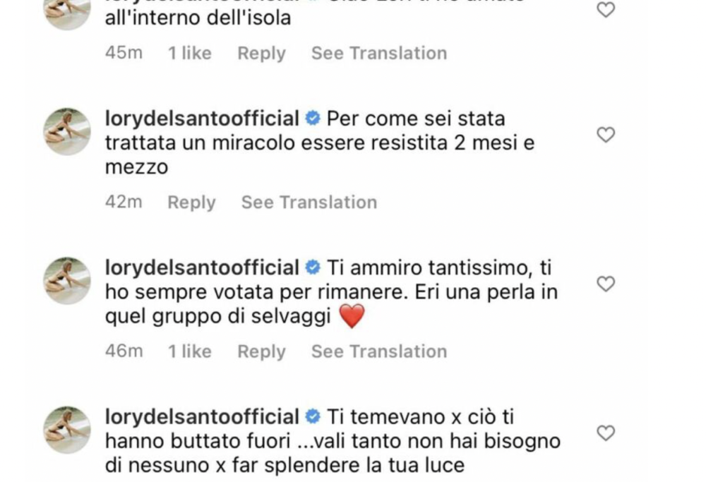 Lory Del Santo e gli auto commenti su Instagram