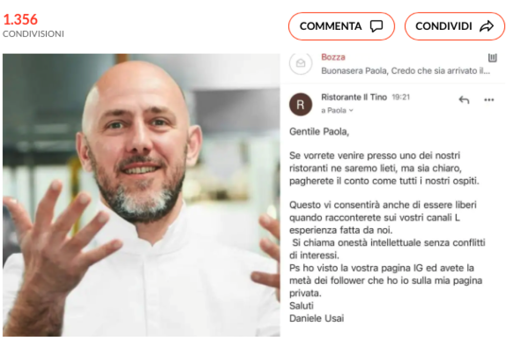 Food blogger stroncata dallo chef stellato