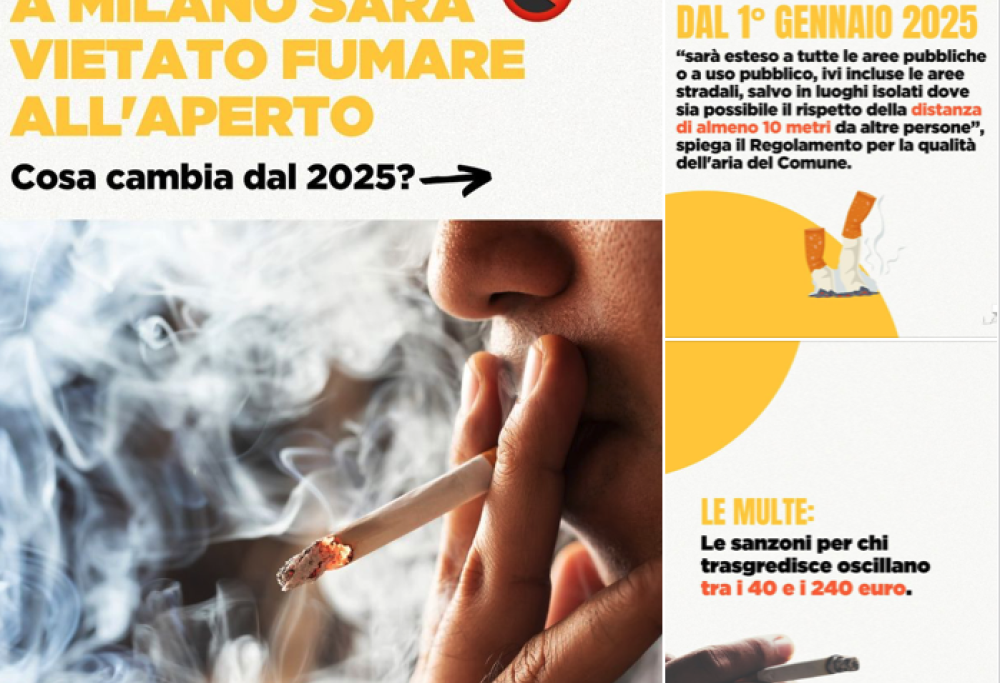 Milano, da gennaio vietato fumare all’aperto