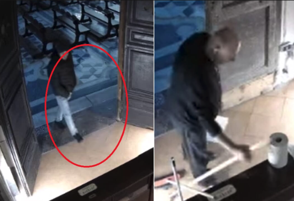 Beccato mentre entra in chiesa e fa pipì sul presepe