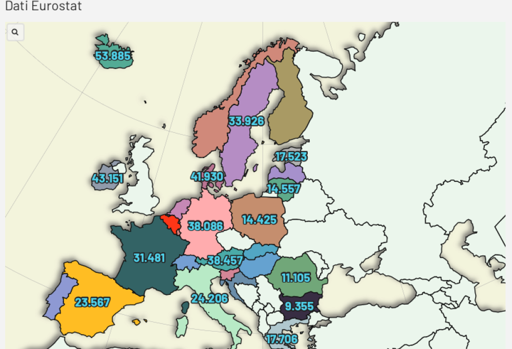 Nella mappa degli stipendi, Italia in fondo