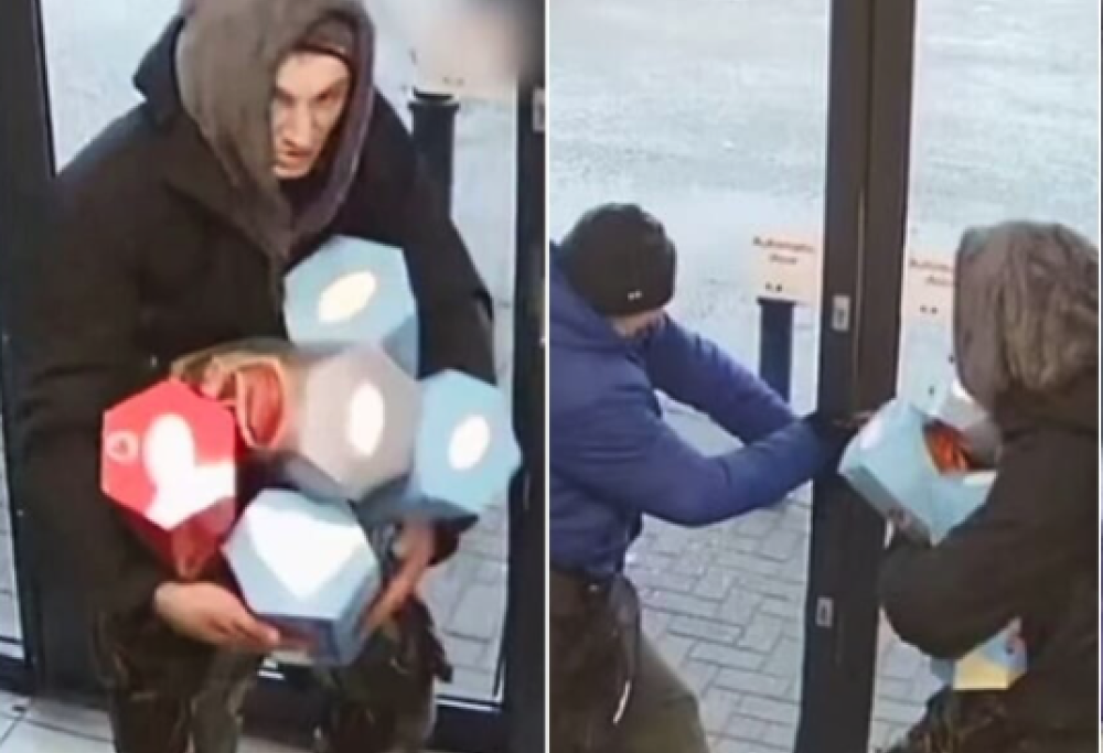 Ruba uova di Pasqua ma resta fregato dalla porta scorrevole