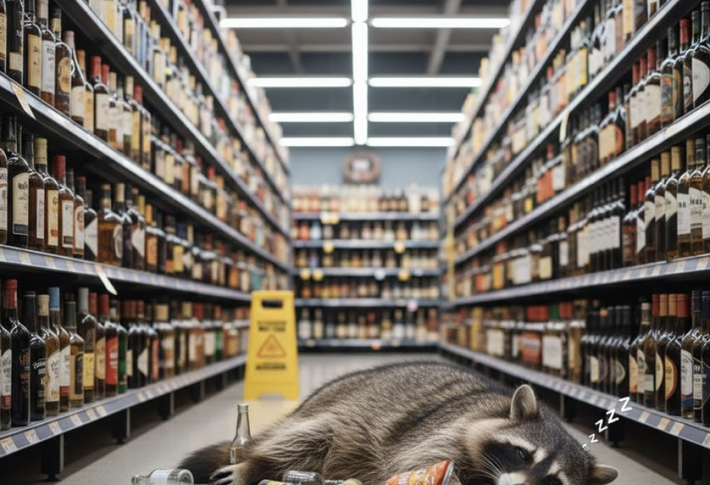 Procione ubriaco trovato svenuto in negozio di liquori