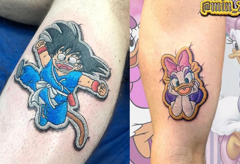 Artista crea dei tatuaggi che sembrano toppe cucite sulla pelle