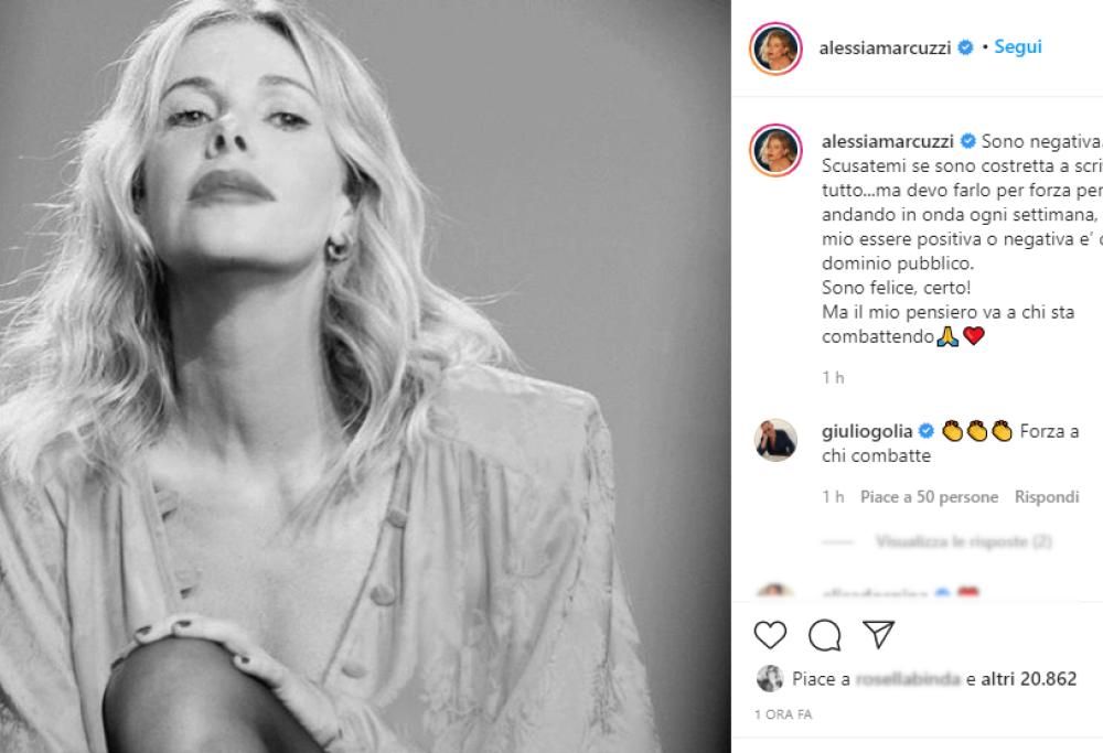 Alessia Marcuzzi è negativa al tampone: “Il mio pensiero va a chi sta combattendo”