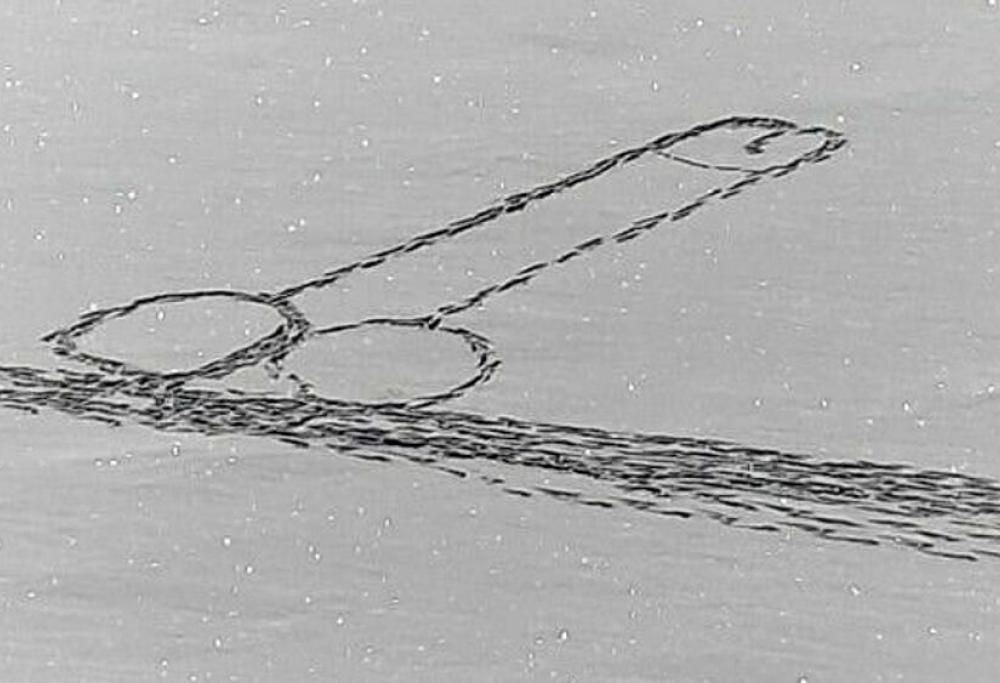 Disegna un pene gigante camminando sul lago ghiacciato di Ceresole Reale