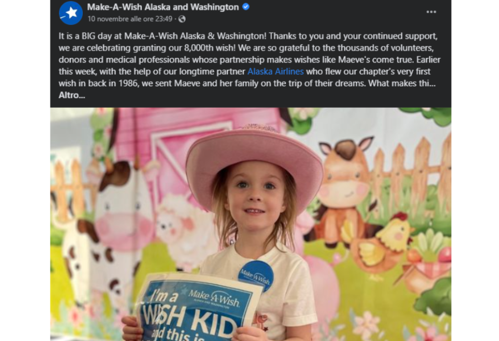 Bimba sconfigge il tumore e vince un viaggio a Disney World: in volo la sorpresa più grande