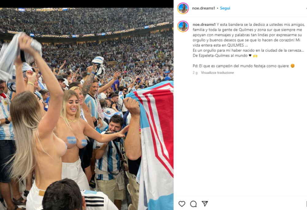 Mondiali: tifosa festeggia l’Argentina in topless, ora rischia il carcere