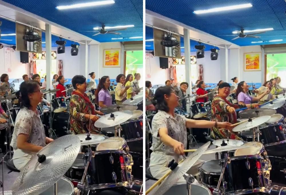 In Cina a 80 anni imparano a suonare la batteria dopo la pensione