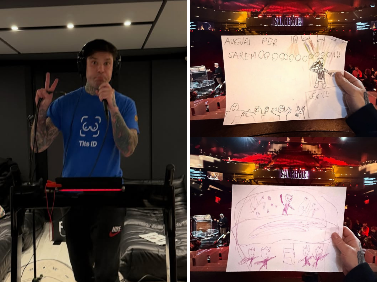 Sanremo 2026, i dolcissimi disegni di Leone e Vittoria per Fedez