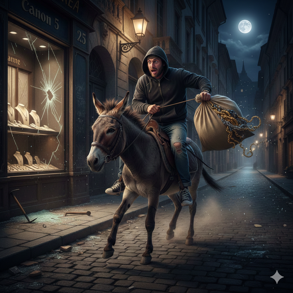 Rapina una gioielleria e fugge in sella a un asino